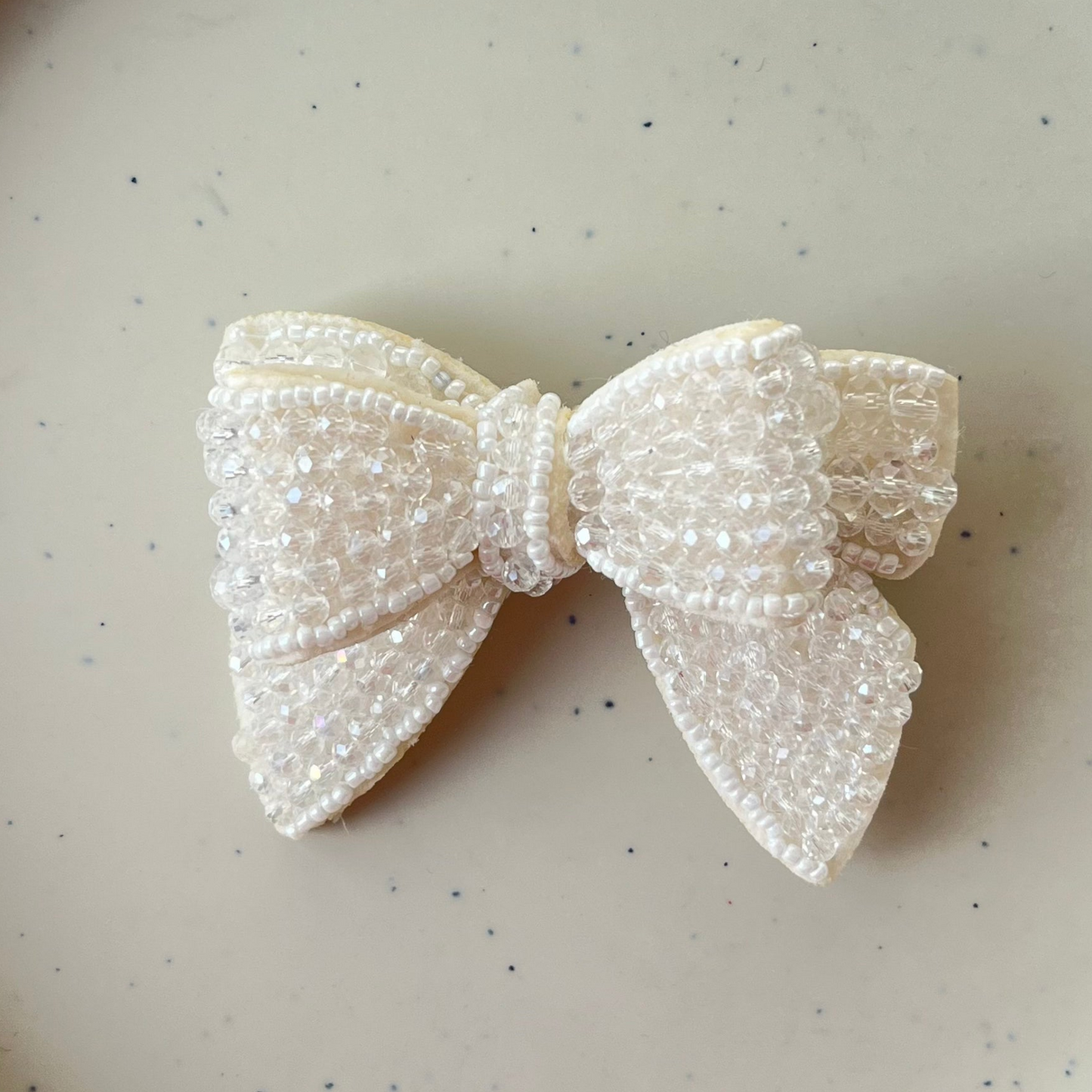 PearlBow Beaded Hair Claw Clip - Ivory White