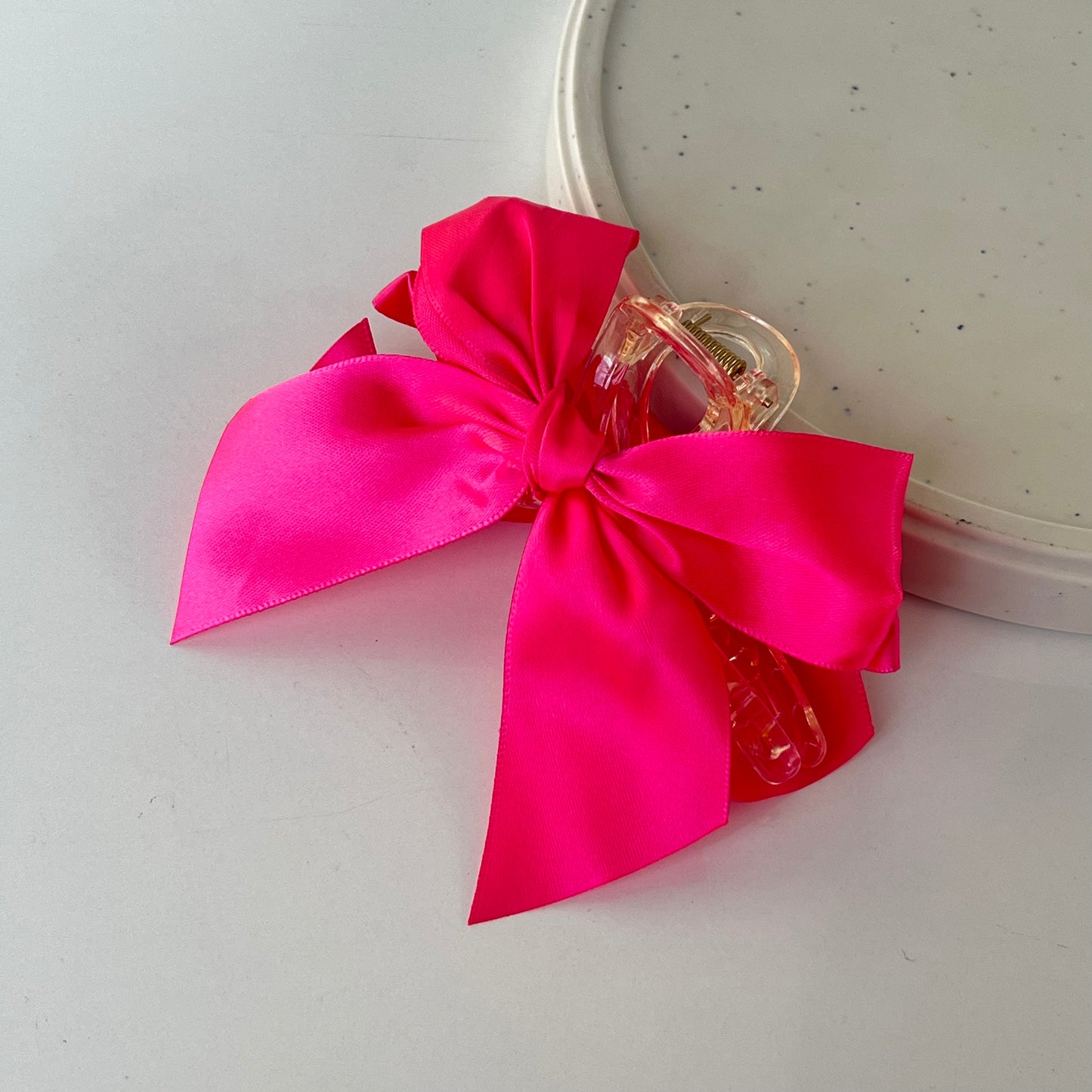 Satin Bow Hair Claw - Blush Pink