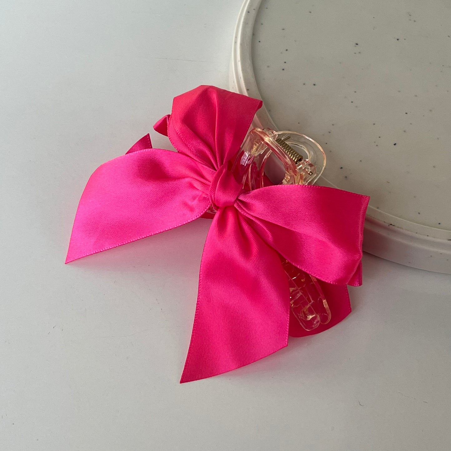 Satin Bow Hair Claw - Blush Pink